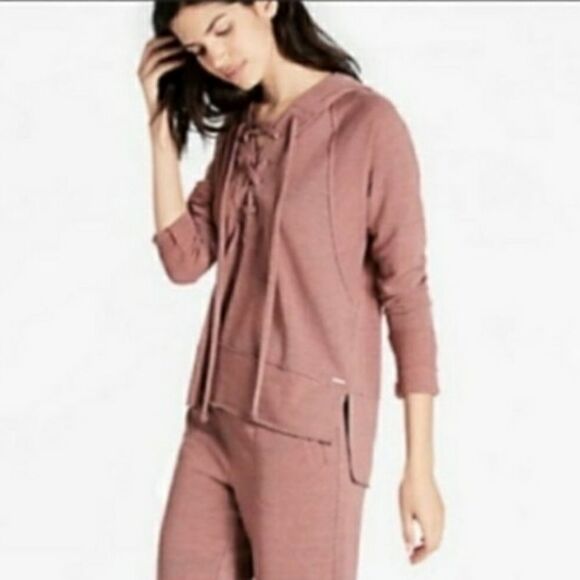 Lucky Brand Fleece Lace Up Pullover Hoodie Sweater  - Picture 1 of 16